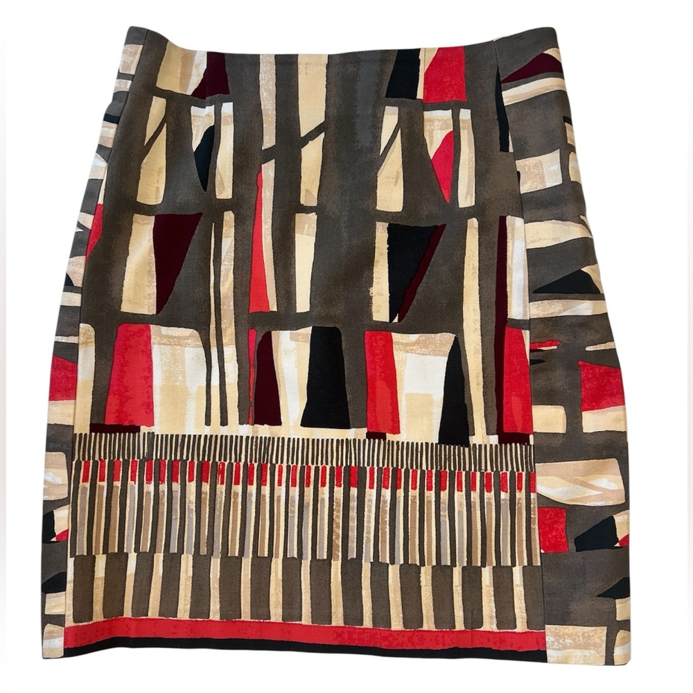 Nic+Zoe Starboard Geo Print Straight Skirt Gray Tan Orange Red Size 2